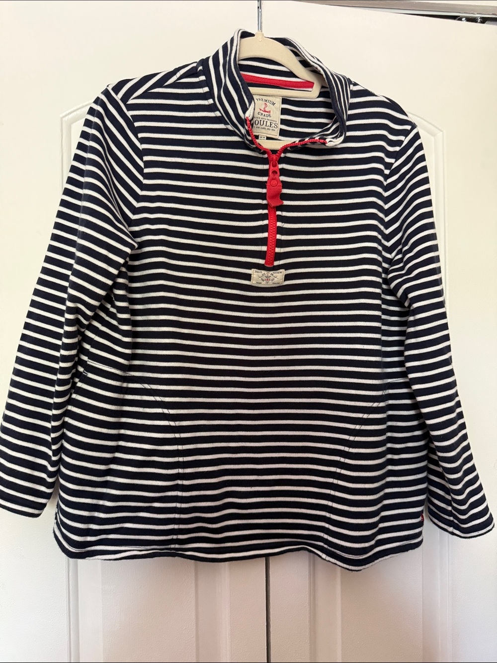 Joules Navy White Striped Quarter Zip Pullover Top Size US 10 / UK 14